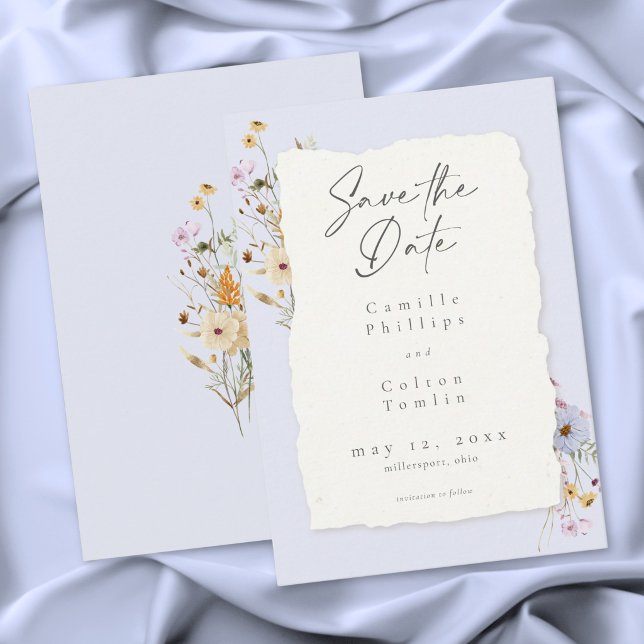 Rustic Dusty Blue Romantic Wildflower Wedding Spara Datumet (Rustic Dusty Blue Romantic Wildflower Wedding Save The Date)