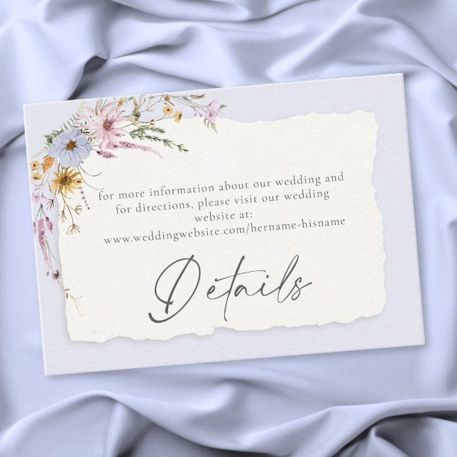 Rustic Dusty Blue Romantic Wildflower Wedding Tilläggskort (Rustic Blush Pink Romantic Wildflower Wedding Enclosure Card)