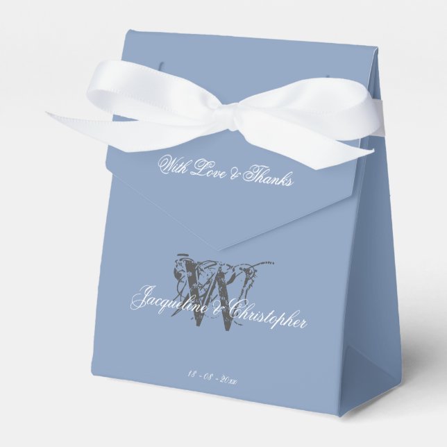 Rustic Dusty Blue Simple Chic Monogram Bröllop Presentaskar (Framsidan Sidan)
