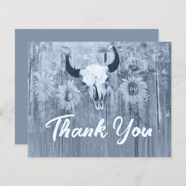 Rustic Dusty Blue SunblommBull Skull Budget (Fram/baksida)