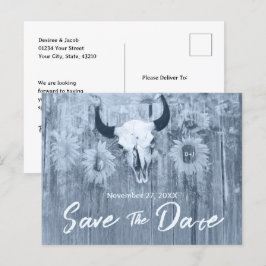 Rustic Dusty Blue SunblommBull Skull Meddelande Vykort