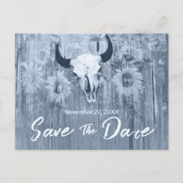 Rustic Dusty Blue SunblommBull Skull Meddelande Vykort
