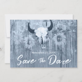 Rustic Dusty Blue SunblommBull Skull Spara Datumet