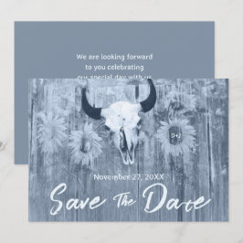 Rustic Dusty Blue SunblommBull Skull Spara Datumet