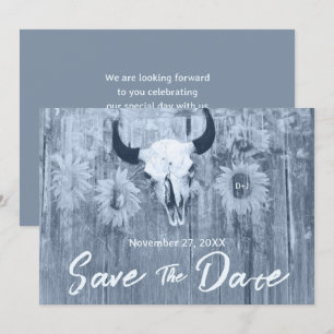 Rustic Dusty Blue SunblommBull Skull Spara Datumet