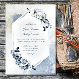 Rustic Dusty Blue Watercolor Blommigt Bröllop Inbjudningar