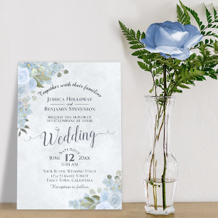 Rustic Dusty Blue Watercolor Blommigt Chic Bröllop Inbjudningar