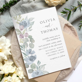 Rustic Dusty Blue Watercolor Floral Wedding Inbjudningar