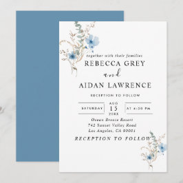 rustic dusty Blue watercolor flower bouquet Inbjudningar