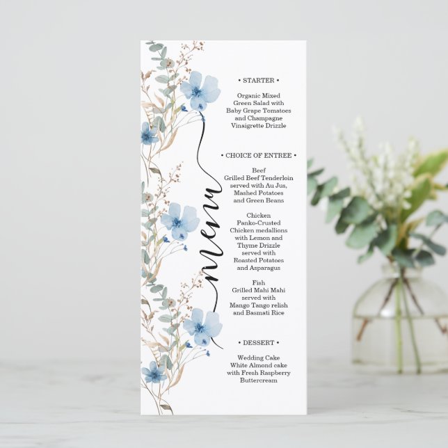 rustic dusty Blue watercolor flower bouquet Meny (Stående Fram)
