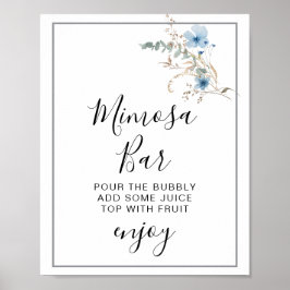 rustic dusty Blue watercolor flower bouquet Poster