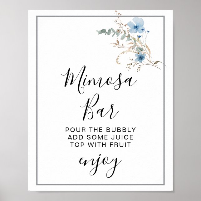 rustic dusty Blue watercolor flower bouquet Poster (Framsidan)