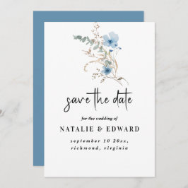 rustic dusty Blue watercolor flower bouquet Spara Datumet