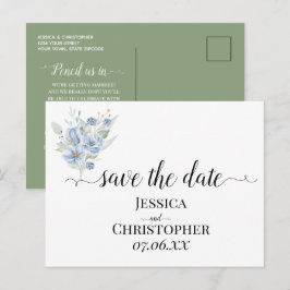 rustic dusty blue watercolor flowers & leaves meddelande vykort