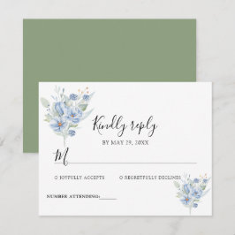 rustic dusty blue watercolor flowers & leaves OSA kort