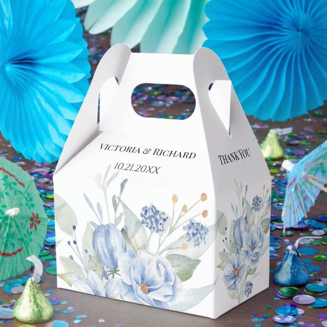 rustic dusty blue watercolor flowers & leaves presentaskar (Part)