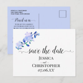 rustic dusty blue watercolor-style flower & leaves meddelande vykort