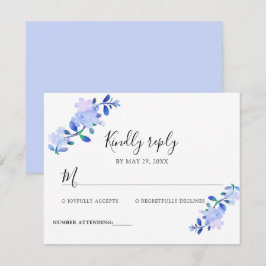 rustic dusty blue watercolor-style flower & leaves OSA kort