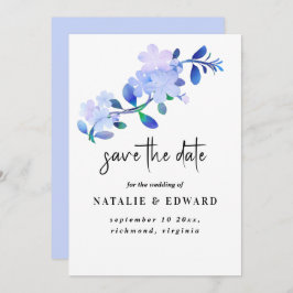 rustic dusty blue watercolor-style flower & leaves spara datumet