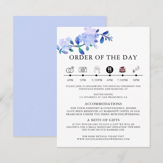 rustic dusty blue watercolor-style flower & leaves tilläggskort (Fram/baksida)