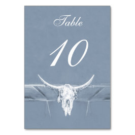 Rustic Dusty Blue White Western Cow Skull Bröllop Bordsnummer