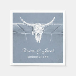 Rustic Dusty Blue White Western Cow Skull Bröllop Pappersservett
