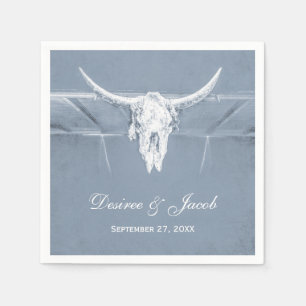 Rustic Dusty Blue White Western Cow Skull Bröllop Pappersservett