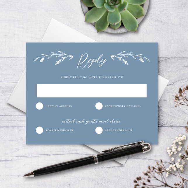 Rustic Dusty Blue Wildblomma Bröllop OSA Card Inbjudningar (Skapare uppladdad)
