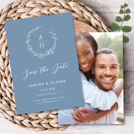 Rustic Dusty Blue Wildblomma + Photo Save Date Inbjudningar