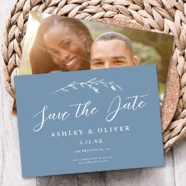 Rustic Dusty Blue Wildblomma + Photo Save Date Inbjudningar