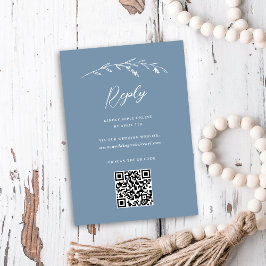 Rustic Dusty Blue Wildblomma QR-kod Bröllop OSA Kort