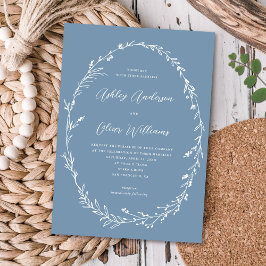 Rustic Dusty Blue Wildblomme Wandeene Bröllop Inbjudningar