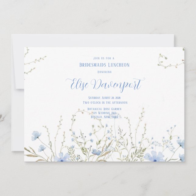 Rustic Dusty Blue Wildblommor Bridesmaids Luncheon Inbjudningar (Framsida)