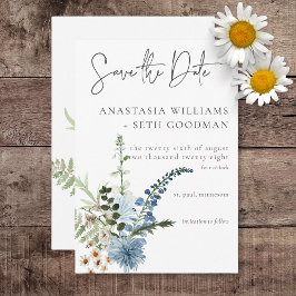 Rustic Dusty Blue Wildblommor & Daisy Bröllop Spara Datumet