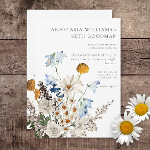 Rustic Dusty Blue Wildblommor & Daisy Inbjudningar