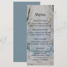 Rustic Dusty Blue Winter Forest Watercolor Bröllop Meny