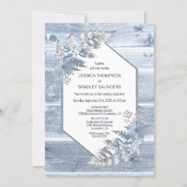 Rustic Dusty Blue Wood Botanical Bröllop Inbjudningar