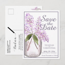 Rustic Dusty Lila Lilacs Bröllop spara datum Inbjudan Vykort