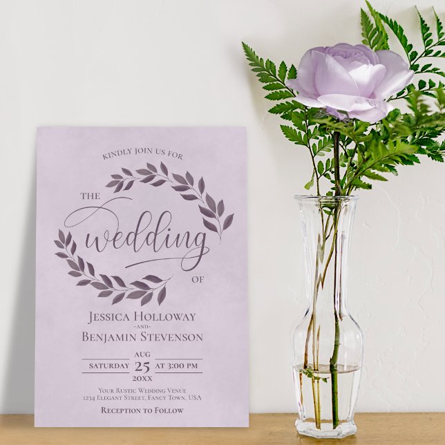 Rustic Dusty Lila Löv Elegant Lilac Bröllop Inbjudningar (Skapare uppladdad)