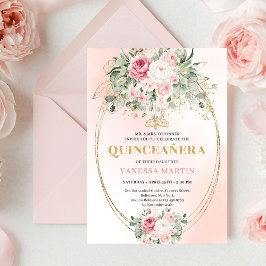 Rustic Dusty Pink Rose Gold Quinceañera Invite Inbjudningar