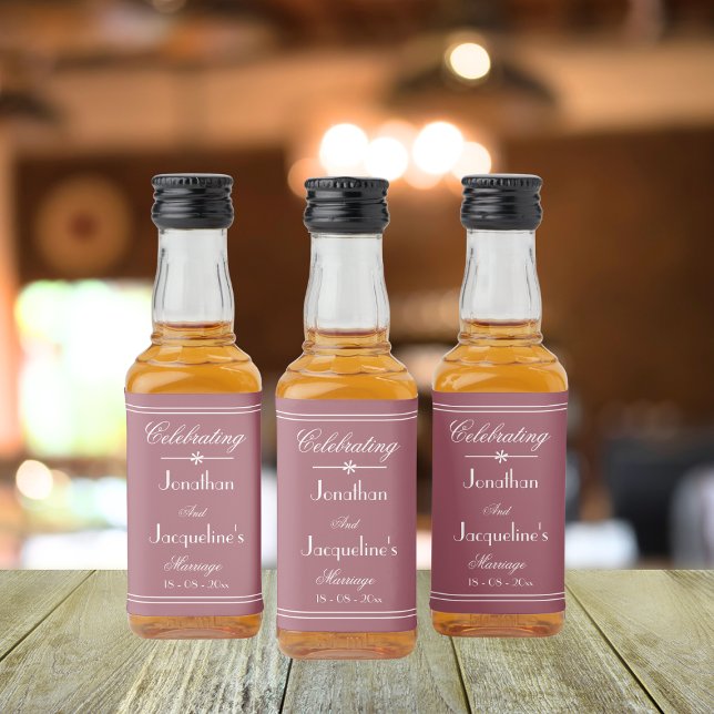 Rustic, Dusty Ro, Personligt bröllp Firande Spritflaskor Etikett (Rustic, Dusty Rose, Custom Wedding Celebration Liquor Bottle Label)