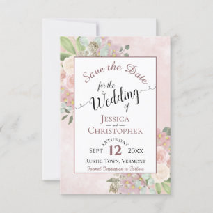 Rustic Dusty Ro Rosa Blommigt Bröllop Calligraphy Spara Datumet