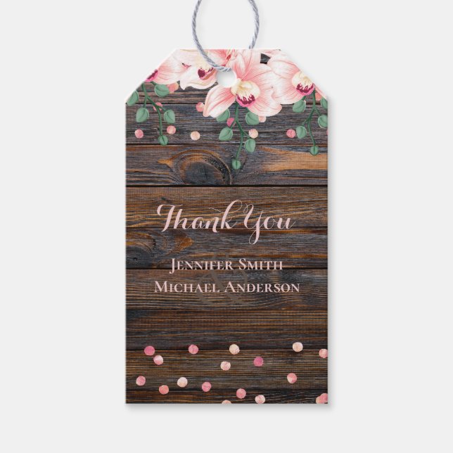 Rustic Dusty Ro Rosa Blommigt Bröllop Presentetikett (Framsidan)