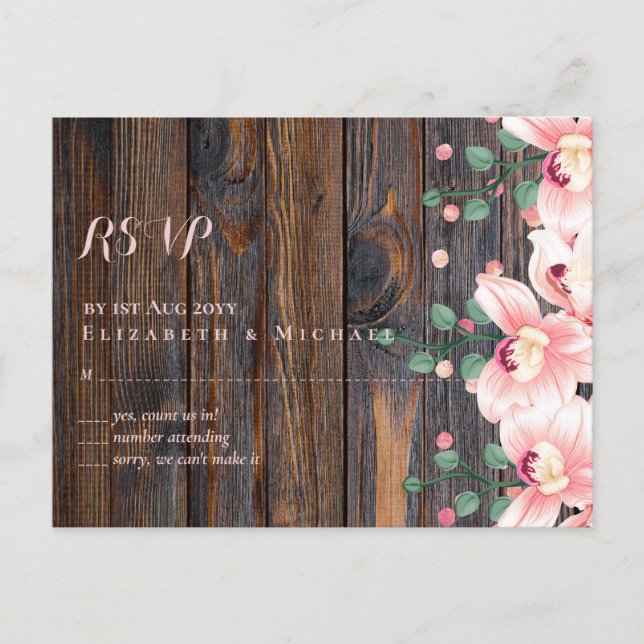 Rustic Dusty Ro Rosa Blommigt Bröllop Vykort (Framsida)