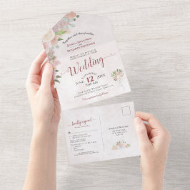 Rustic Dusty Ro Watercolor Blommigt Bröllop