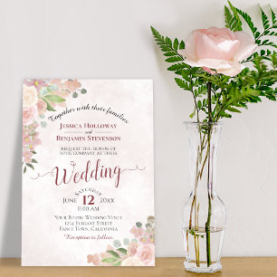 Rustic Dusty Ro Watercolor Blommigt Chic Bröllop Inbjudningar