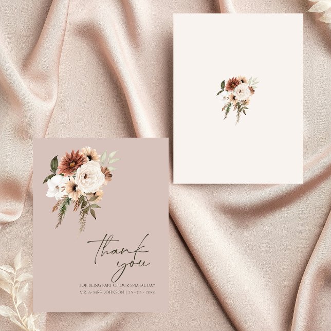 Rustic Dusty Rosa Grönt Blommigt Bröllop Tack Kort (Rustic Dusty Pink Green Floral Wedding Thank You)