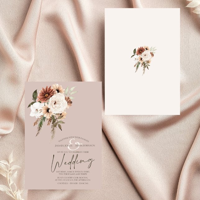 Rustic Dusty Rosa och Grönt Blommigt Bröllop Inbjudningar (Rustic Dusty Pink and Green Floral Wedding Invitation)