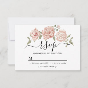 Rustic Dusty Rosa ros Blommigt Bröllop OSA Card