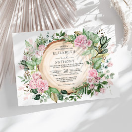 Rustic Dusty Rosa ros botanical Garden Wedding Inbjudningar